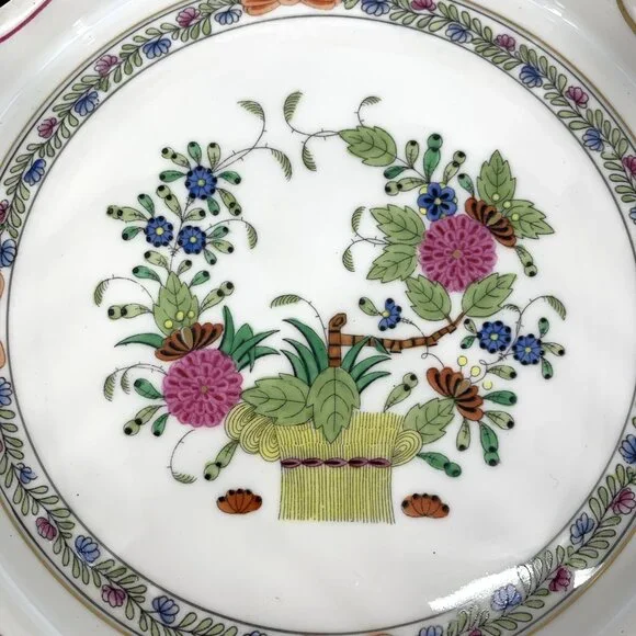 Herend Bowl Hungary Porcelain Round Open Weave Basket 7" Butterfly Handpainted - Picture 2 of 9